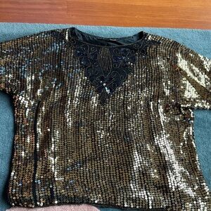 100% Silk, Sequined Vintage Top